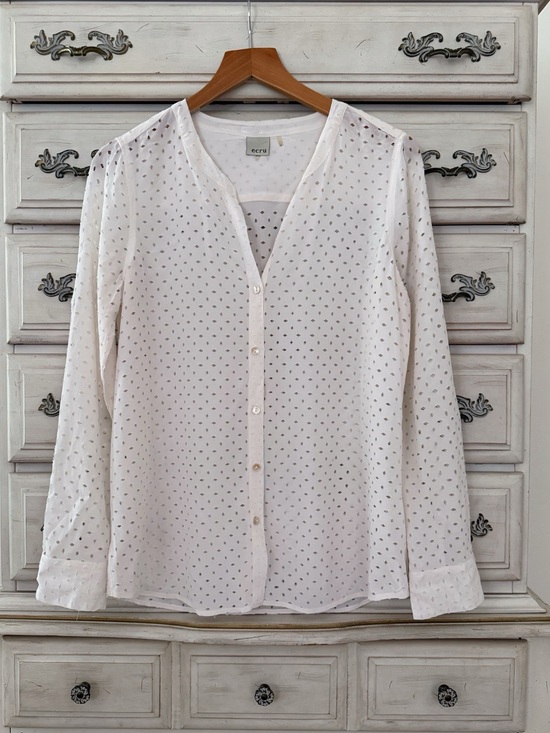 ecru Tops - Ecru Cream Silk Button Shirt
